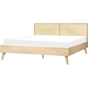Tweepersoonsbed licht hout MDF 180 x 200 cm bedframe lattenbodem bed minimalistisch boho