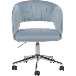 Bureaustoel draaibaar lichtblauw fluweel in hoogte verstelbaar draaibaar met knopen getuft rugleuning