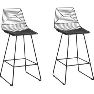 Set van 2 eetkamerstoelen barkrukken mat zwart met kunstleren zitting zitkussen barstoel