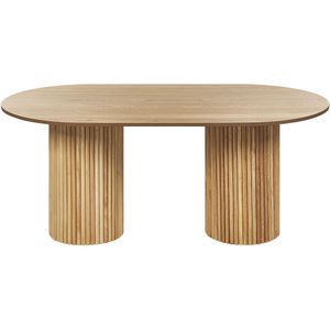 Eettafel licht hout MDF tafelblad rubberhouten poten 180 x 100 cm modern rustieke stijl