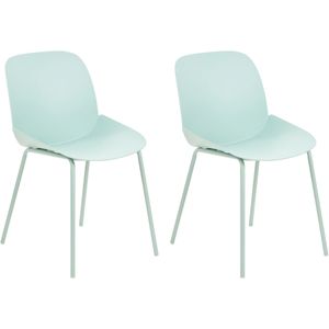 Set van 2 eetkamerstoelen mintgroen plastic diepe zitting hedendaags modern ontwerp eetkamer zitplaatsen