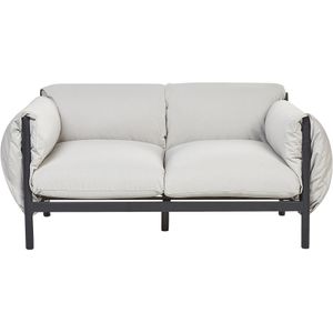 Gartensofa 2-Sitzer Hellgrau und Schwarz Aluminium mit Stoffbezug Niedriger Lehne Modern Terasse Balkon Außen Wohnzimmer Gartenzubehör