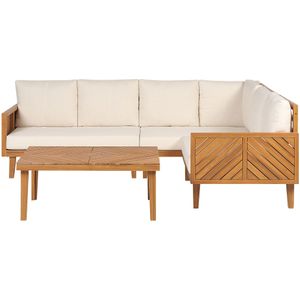 Tuinset acaciahout bank beige kussens 4-zits loungeset modern ontwerp buiten