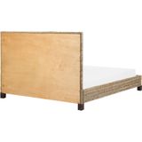 Bed naturel rotan mahoniehout EU boxspring maat lattenbodem gevlochten hoofdeinde modern boho