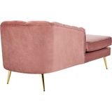 Chaise longue roze fluweel geribde rugleuning goudkleurige poten rechtszijdig