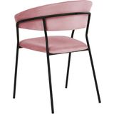 Set van 2 eetkamerstoelen roze gestoffeerd fluweel zwart metalen poten met armleuningen gebogen modern ontwerp