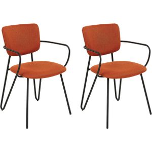 Set van 2 eetkamerstoelen oranje gestoffeerd polyester zwart metalen poten zonder armleuningen gebogen modern ontwerp