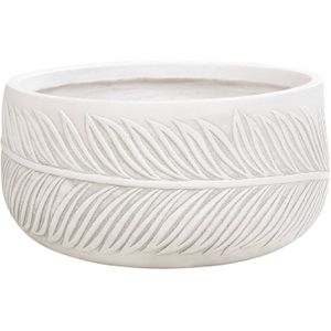 Tuin plantenpot bloempot voor buiten rond bladmotief steen kleivezel 35 x 35 x 19 cm wit Ftero