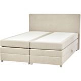 Boxspring bed tweepersoons beige gestoffeerd met opbergruimte 180 x 200 cm frame met hoofdbord en matras