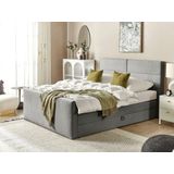 Boxspring bed tweepersoons lichtgrijs gestoffeerd 160 x 200 cm frame met hoofdbord en matras bonnelvering met opbergruimte