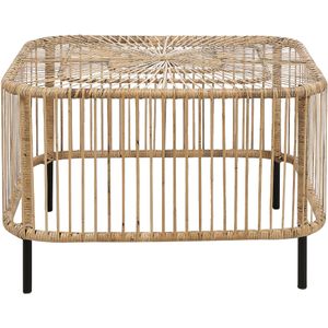 Rotan salontafel natuurlijk rotan 67 x 67 cm poedercoating UV weer vlekbestendig handgemaakt indoor outdoor woonkamer terras patio boho stijl