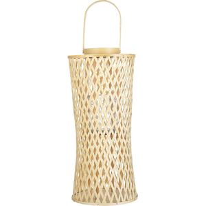 Kaarshouder lantaarn naturel bamboe 58 cm met glazen voor kaarsen boho stijl voor binnen