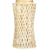 Kaarshouder lantaarn naturel bamboe 38 cm met glazen voor kaarsen boho stijl voor binnen