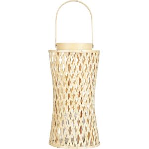 Kaarshouder lantaarn naturel bamboe 38 cm met glazen voor kaarsen boho stijl voor binnen