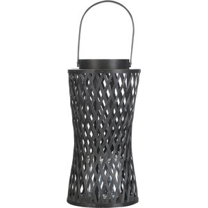 Kaarshouder lantaarn zwart bamboe 38 cm met glazen voor kaarsen boho stijl voor binnen