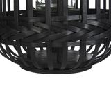 Kaarshouder lantaarn zwart bamboe 30 cm met glazen voor kaarsen boho stijl voor binnen