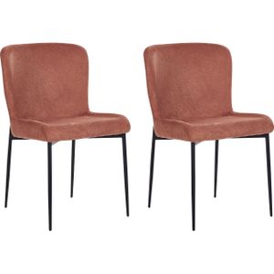 Set van 2 stoelen bruin polyester gebreide textuur zwarte metalen poten eetkamer modern