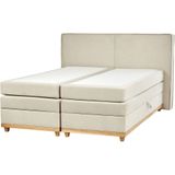 Boxspring bed tweepersoons beige binnenvering bonnelvering gestoffeerd 180 x 200 cm frame met opbergruimte