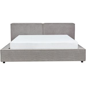 Tweepersoonsbed grijs gestoffeerd 180 x 200 cm lattenbodem dik gevuld hoofdbord voetenbord