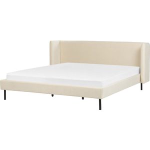 Beliani - Bett Beige Samtstoff mit Lattenrost 180 x 200 cm Schwarze Beine Hohes Ohrensessel-Kopfteil Retro Klassisch Bettrahmen Doppelbett