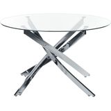 Eettafel zilver gehard glazen blad rond ⌀120 cm 4 persoons capaciteit modern ontwerp