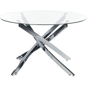 Eettafel zilver gehard glazen blad rond ⌀120 cm 4 persoons capaciteit modern ontwerp