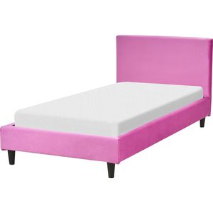Gestoffeerd bed roze fluweel 90 x 200 cm met lattenbodem hoofdbord elegant klassiek