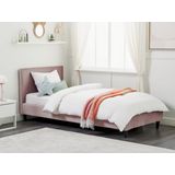 Gestoffeerd bed lichtroze fluweel 90 x 200 cm met lattenbodem hoofdbord elegant klassiek