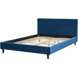 FITOU - Tweepersoonsbed - Blauw - 140 x 200 cm - Fluweel