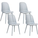Set van 4 eetkamerstoelen lichtblauw synthetische zitting en poten open net ontwerp rugleuning modern minimalistisch