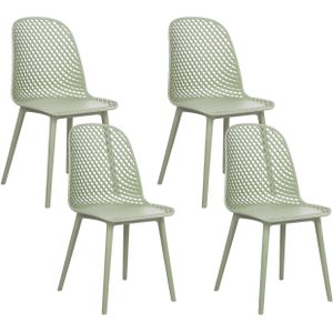 Set van 4 eetkamerstoelen groen synthetische zitting en poten open net ontwerp rugleuning modern minimalistisch