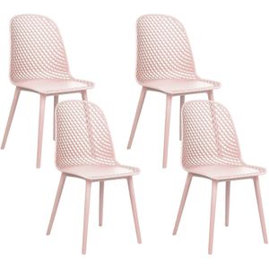 Set van 4 eetkamerstoelen roze synthetische zitting en poten open net ontwerp rugleuning modern minimalistisch