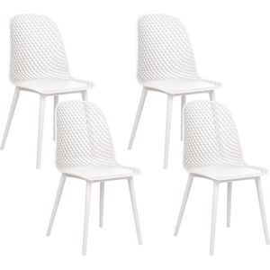 Set van 4 eetkamerstoelen wit synthetische zitting en poten open net ontwerp rugleuning modern minimalistisch