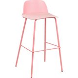 Set van 4 barkrukken roze plastic zitting metalen poten 90 cm synthetisch keuken bar stoel modern