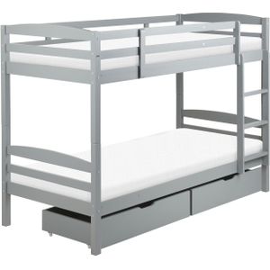 REGAT - Stapelbed met opbergruimte - Grijs - 90 x 200 - Grenenhout