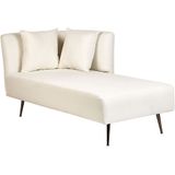 Chaise longue wit links polyester stoffen bekleding met decoratieve kussens metalen poten modern ontwerp woonkamer