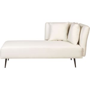 Chaise longue wit rechts polyester stoffen bekleding met decoratieve kussens metalen poten modern ontwerp woonkamer