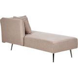 Chaise longue lichtbruin rechts polyester stoffen bekleding met decoratieve kussens metalen poten modern ontwerp woonkamer