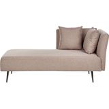 Chaise longue lichtbruin rechts polyester stoffen bekleding met decoratieve kussens metalen poten modern ontwerp woonkamer