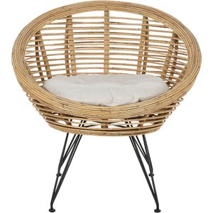 Fauteuil stoel naturel rotan lichtbeige kussens medium weerstand binnen en buiten boho stijl tuin terras