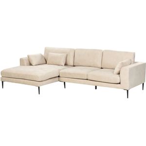 Beliani - Ecksofa Creme Samtstoff L-förmig 3-Sitzer Sofa Rechtsseitig mit Losen Kissen Schwarzen Metallfüßen Wohnzimmermöbel Modern Wohnecke Sitzecke