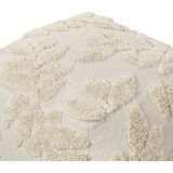 Poef beige katoen 50x50 cm met EPS balletjes vulling stevige hoes getuft patroon boho bloemen