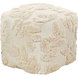 Poef beige katoen 50x50 cm met EPS balletjes vulling stevige hoes getuft patroon boho bloemen