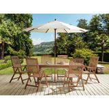 Tuinset tafel 6 stoelen beige donker acaciahout opklapbaar uitschuifbaar tafelblad rustieke stijl parasol