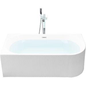 Rechtszijdig hoekbad mat wit badkuip acryl 170 x 80 cm geribbelde afwerking moderne stijl badkamer