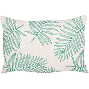 Set van 2 buiten kussens beige groen polyester 40 x 60 cm palmblad patroon sierkussen tuin terras
