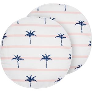 Set van 2 tuinkussens wit polyester palmboom patroon ⌀ 40 cm modern outdoor buiten kussens weerbestendig