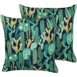 Set van 2 tuinkussens groen polyester cactus patroon 45 x 45 cm modern outdoor buiten kussens weerbestendig