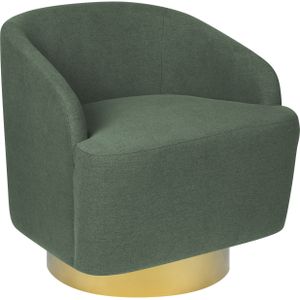 Fauteuil groene stof zacht gouden basis draaistoel 360° retro glam art deco stijl