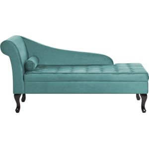 Beliani - Chaiselounge Linksseitig Blaugrün Samtstoff mit Bettkasten 1 Kissen Holzbeine Retro Glamourös Liegesofa Wohnzimmer Schlafzimmer Ausstattung